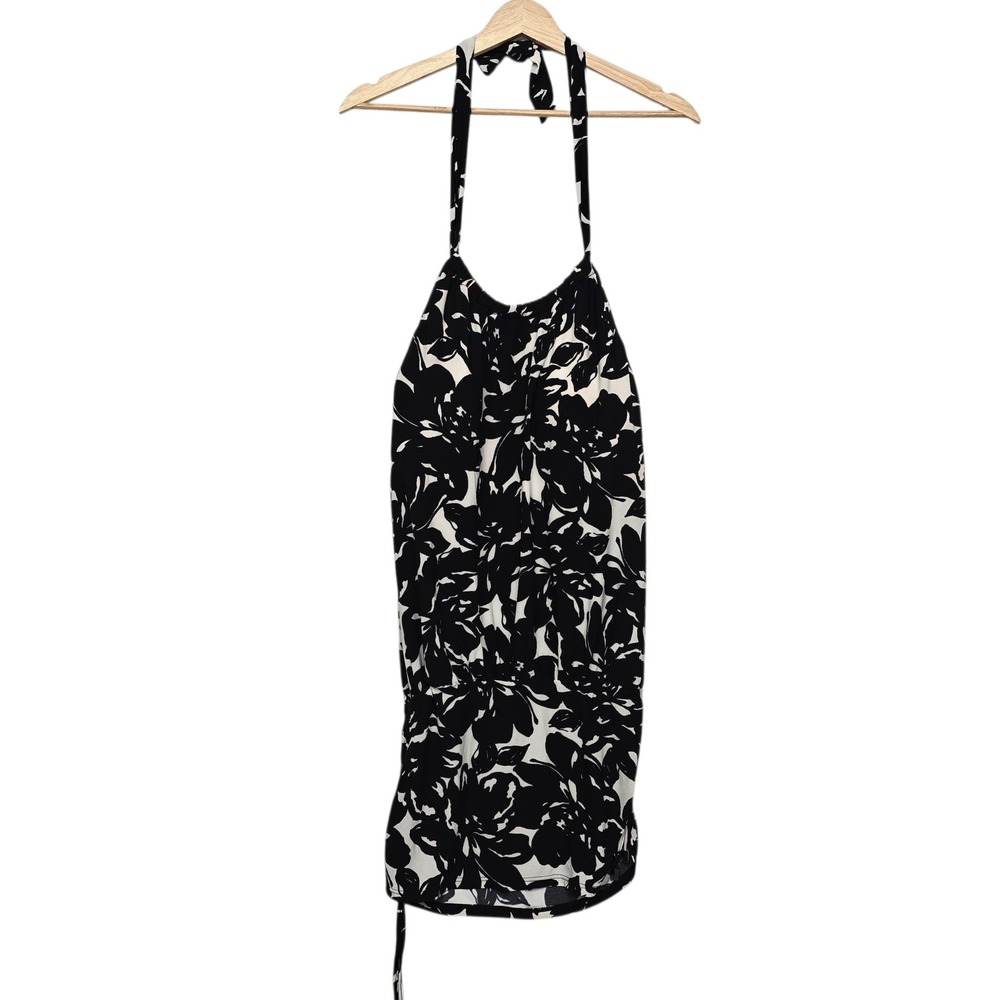 Magicsuit by Miraclesuit Black White Floral Halter Swim Dress Size 14 6000635